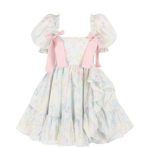Selkie Pastel Floral Mini Dress with Pink Bows